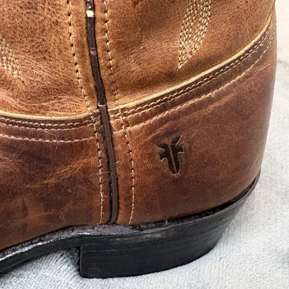 Vintage Frye Western Cowboy Boots Brown Leather USA Made Size 9M Distressed - Picture 9 of 15